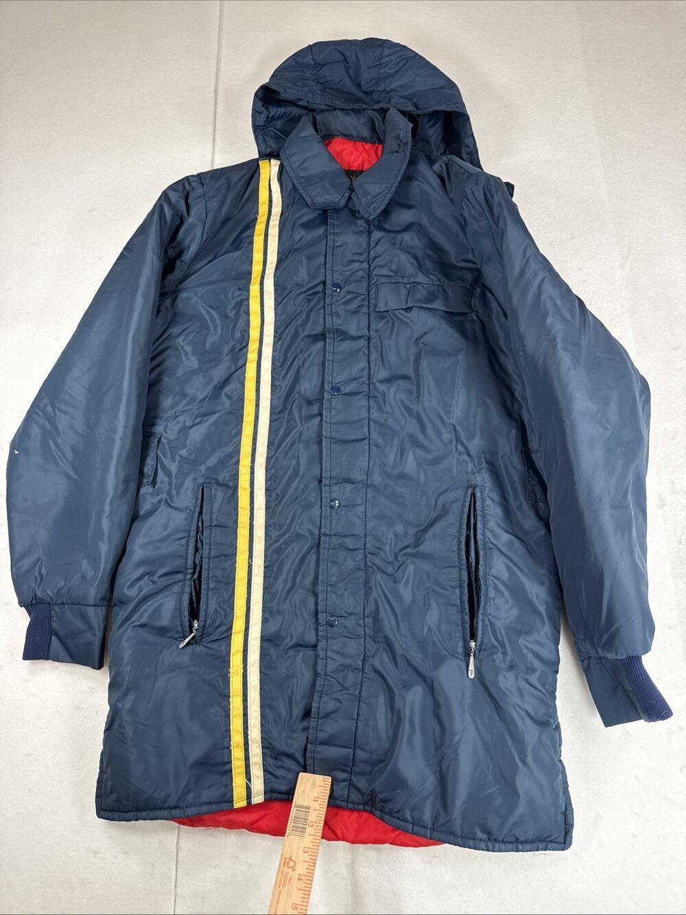 Vintage 70s Golden Fleece Spiewak Work Deck Jacket Navy Yellow Stripe Size 38 M